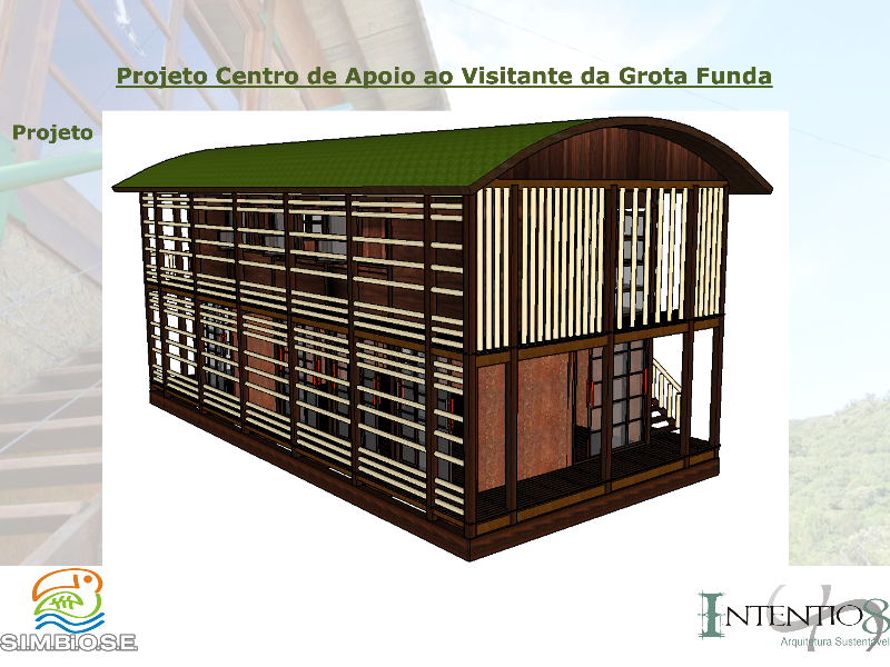 3D - Cobertura vegetada,  paredes de terra e brises de bambu